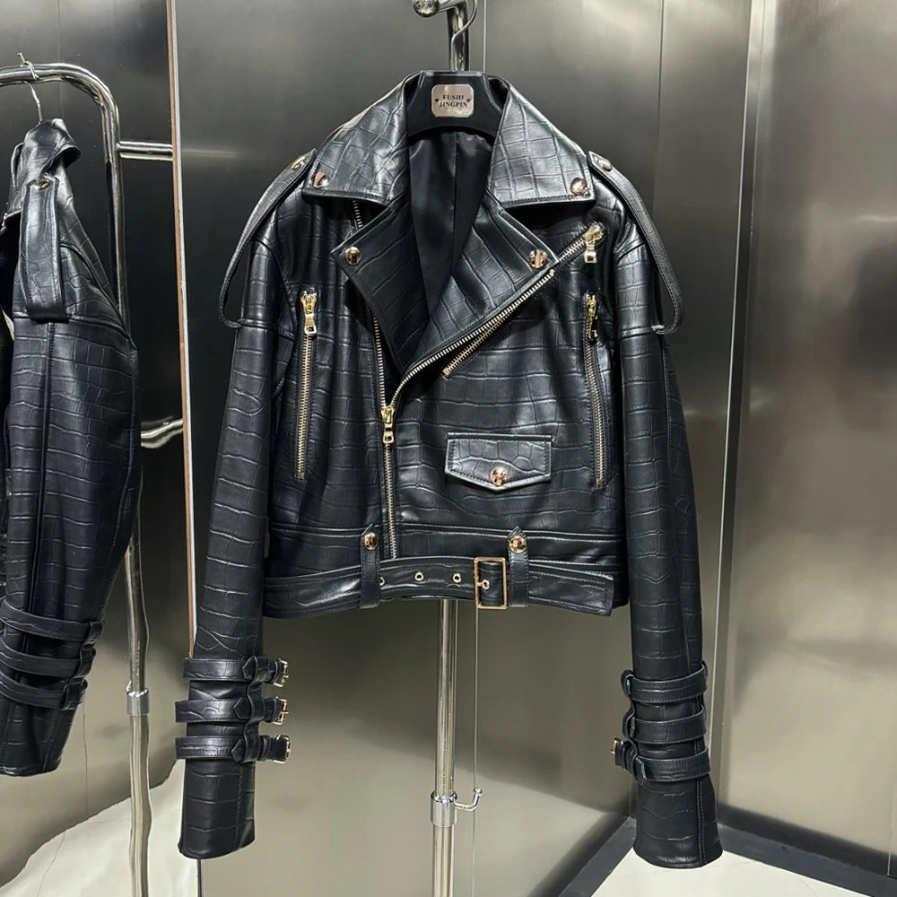 2025 Spring Belt Leather Jacket Women Real Sheepskin Coat Warm Autumn Women Lambskin Cloth