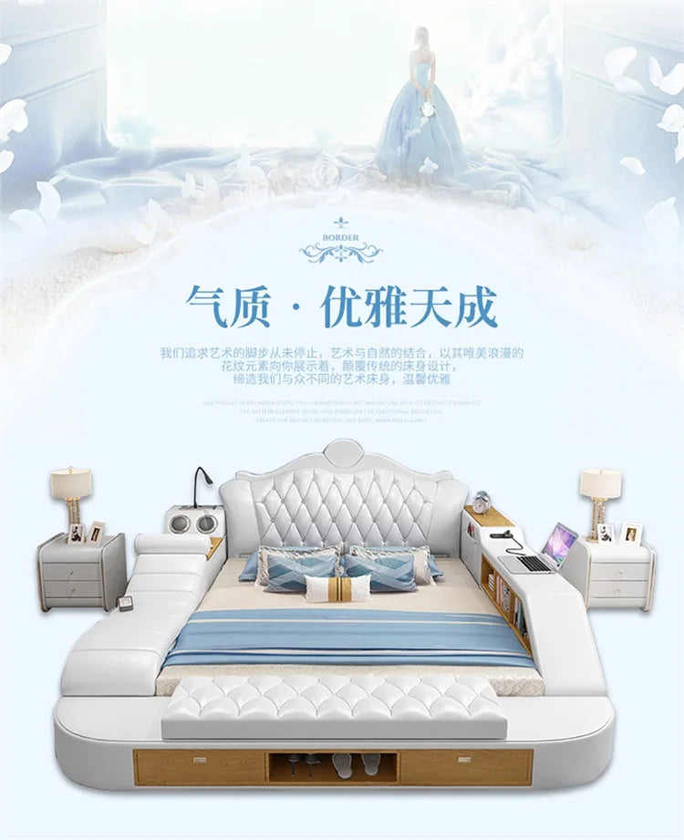 Headboard Storage Double Bed Queen Drawers King Size Smart Bed Luxury Princess Modern Letto Matrimoniale Bedroom...