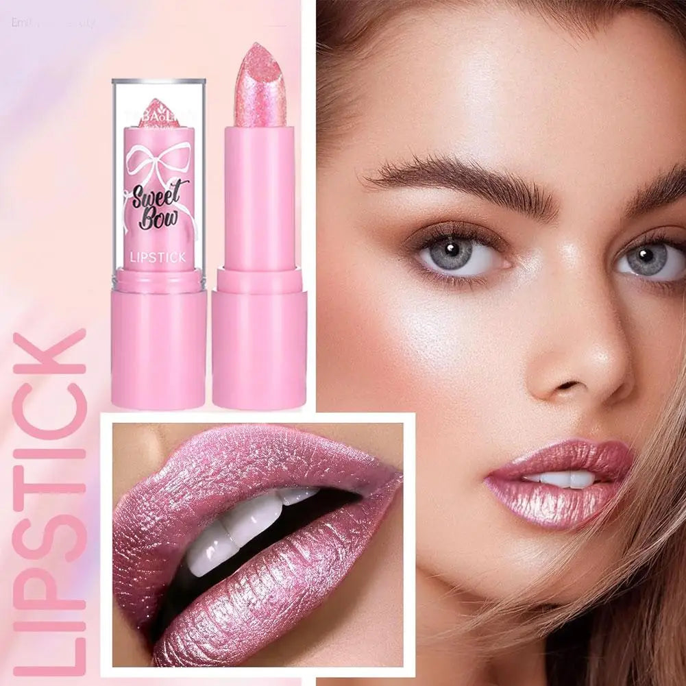Metallic Pink Glitter Lipstick for Women, Long Lasting High Shine Diamond Nude Shimmer High Impact Full Coverage Sexy Lip Makeup