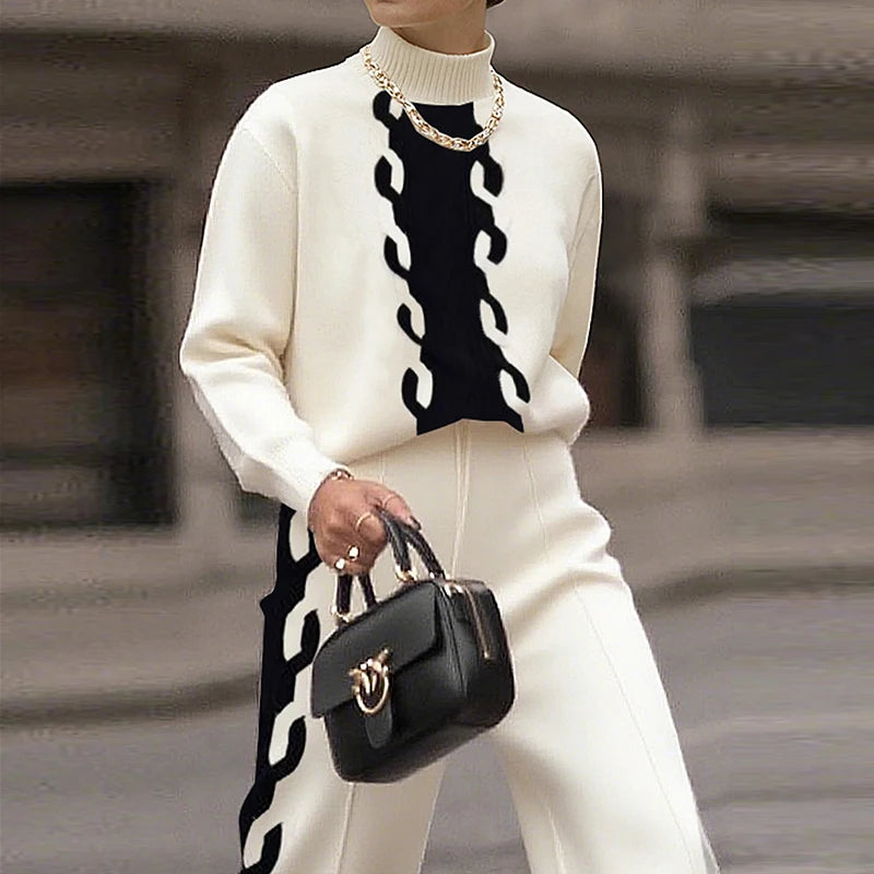 Krisstarsgirls Women's Knitting Contrast Color Sweater Tops 2025 Fall Spring New High Neck Long Sleeves Spliced Ladies Pullovers