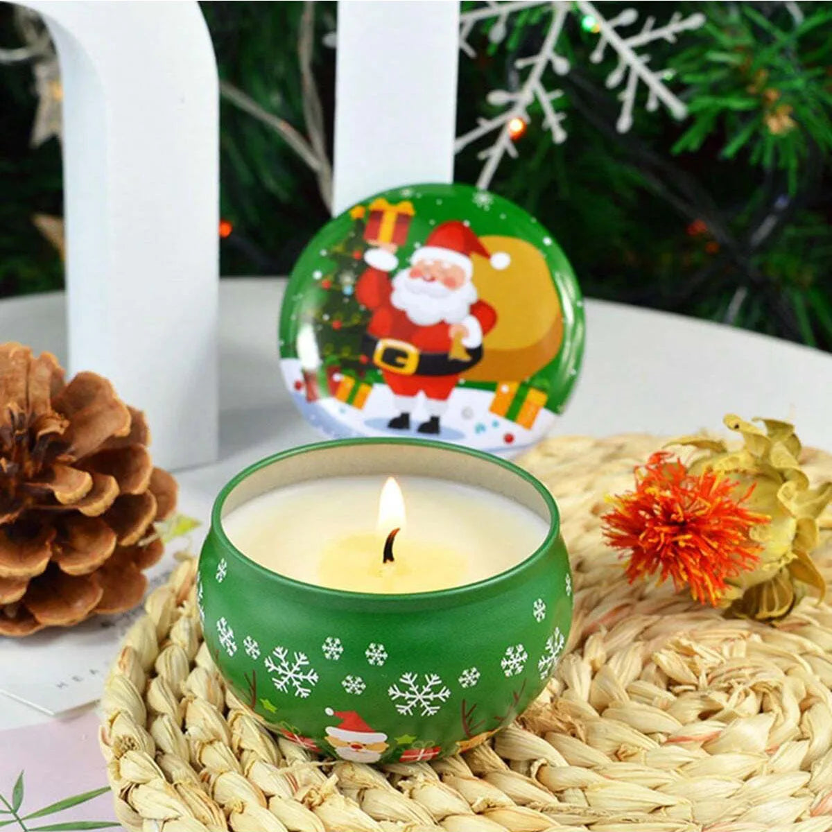Christmas Atmosphere Aroma Candles Santa Claus Tin Box Plant Formula Aroma Candles Suitable for Bedroom and Living Room