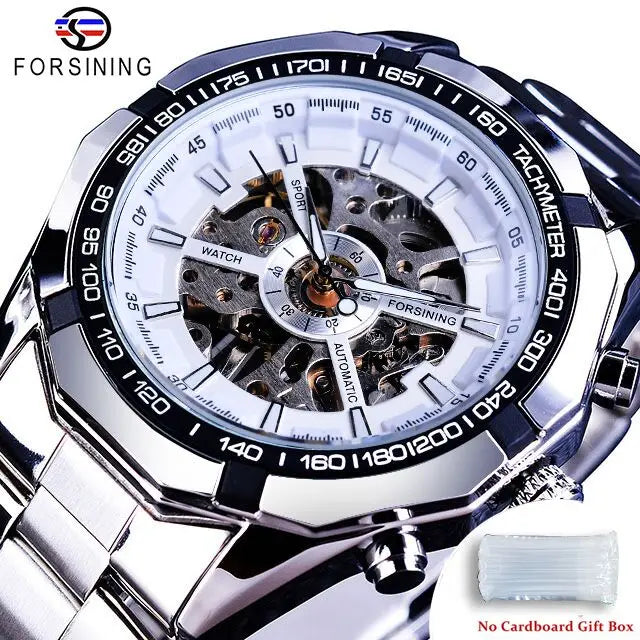 Forsining 2021 Stainless Steel Waterproof Mens Skeleton Watches Top Brand Luxury Transparent Mechanical Sport Male Wrist Watches - Kimlud