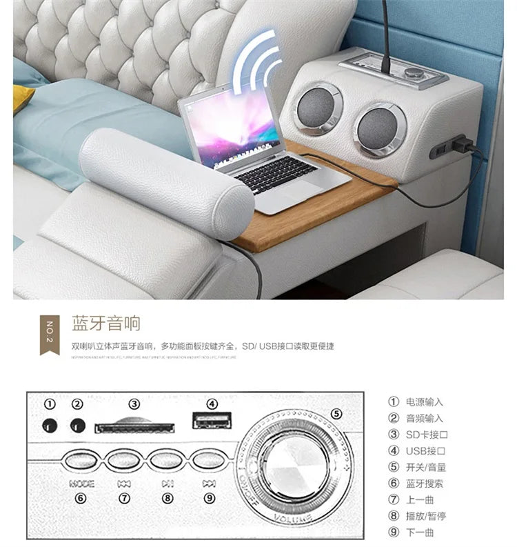 Headboard Storage Double Bed Queen Drawers King Size Smart Bed Luxury Princess Modern Letto Matrimoniale Bedroom...