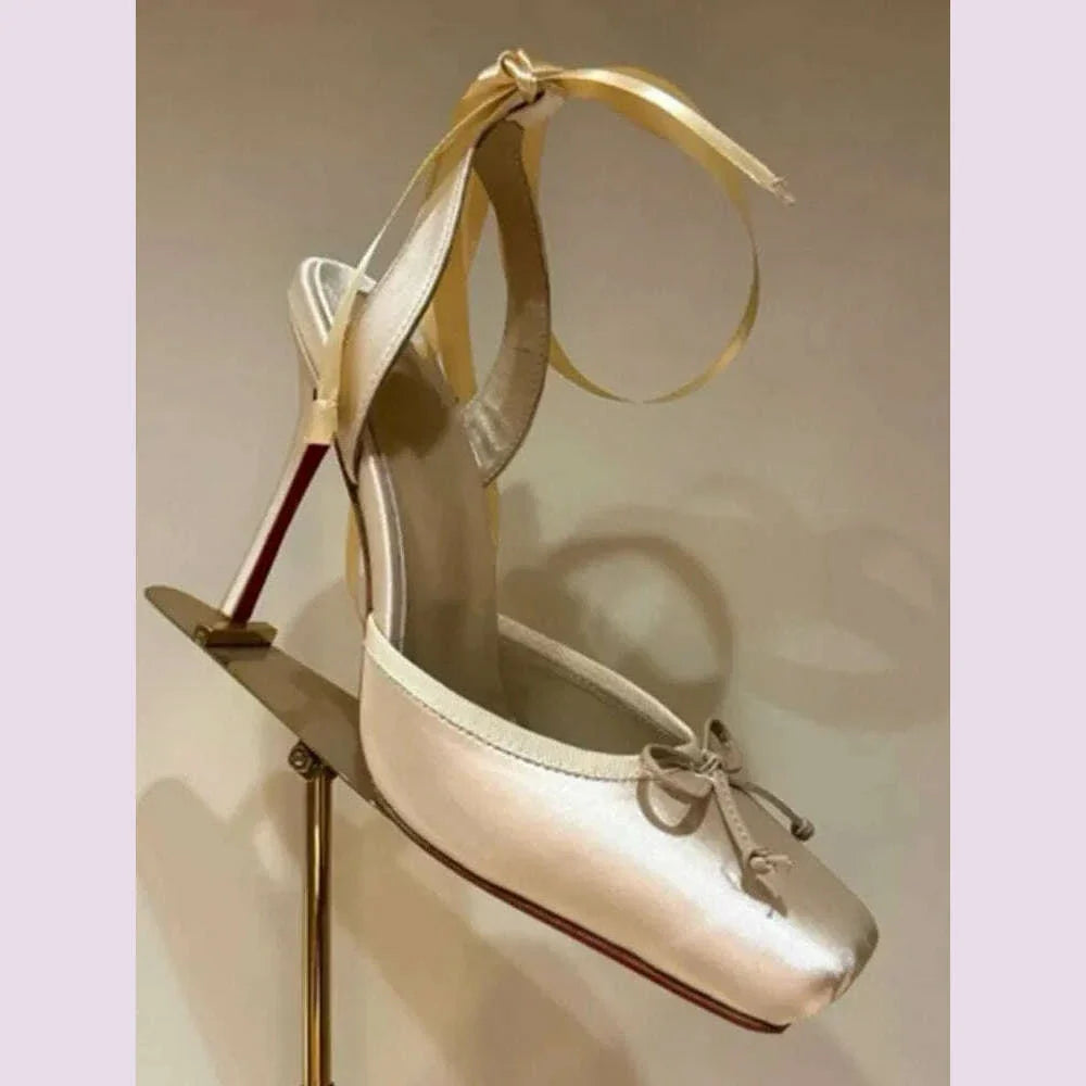 Ladies' New Summer Square Satin High-heeled Sandals with Ankle Straps, Fashionable Party and Banquet Ballet High-heeled Shoes