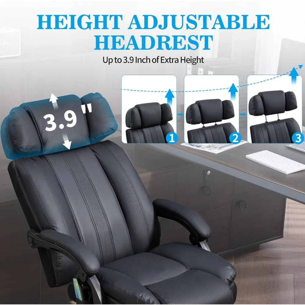 Massage Office Chair with Heat and 8 Vibration Points Big and Tall Executive Office Chair with Adjustable Headrest, Extra Wide S
