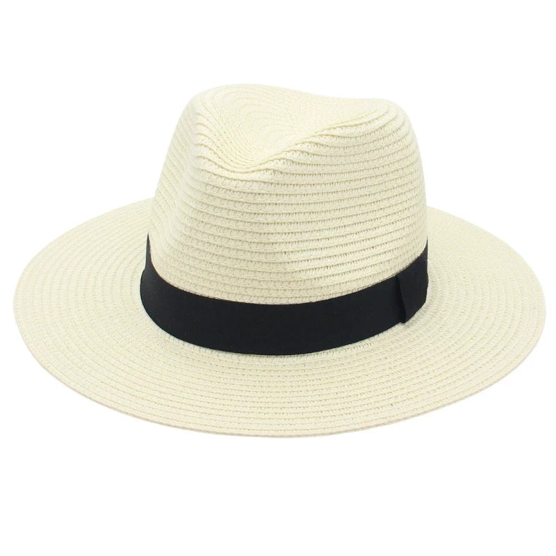 Spring and Summer Hot Selling Panama Straw Hat Square Black Ribbon Korean Style Hat for Men and Women Jazz Hat Panamahat