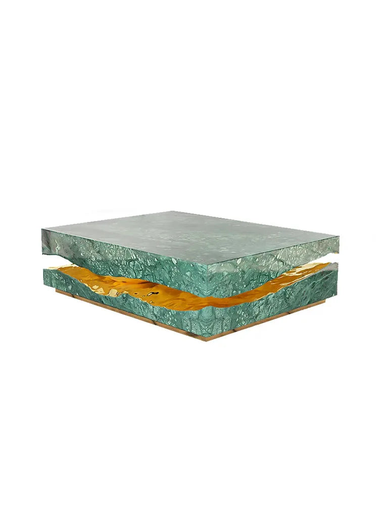 Italian Luxury Freeform Coffee Table w/ Metal Base -Designer Marble Top & Waterproof Surface for Villa Mansion Living Room Decor - Kimlud