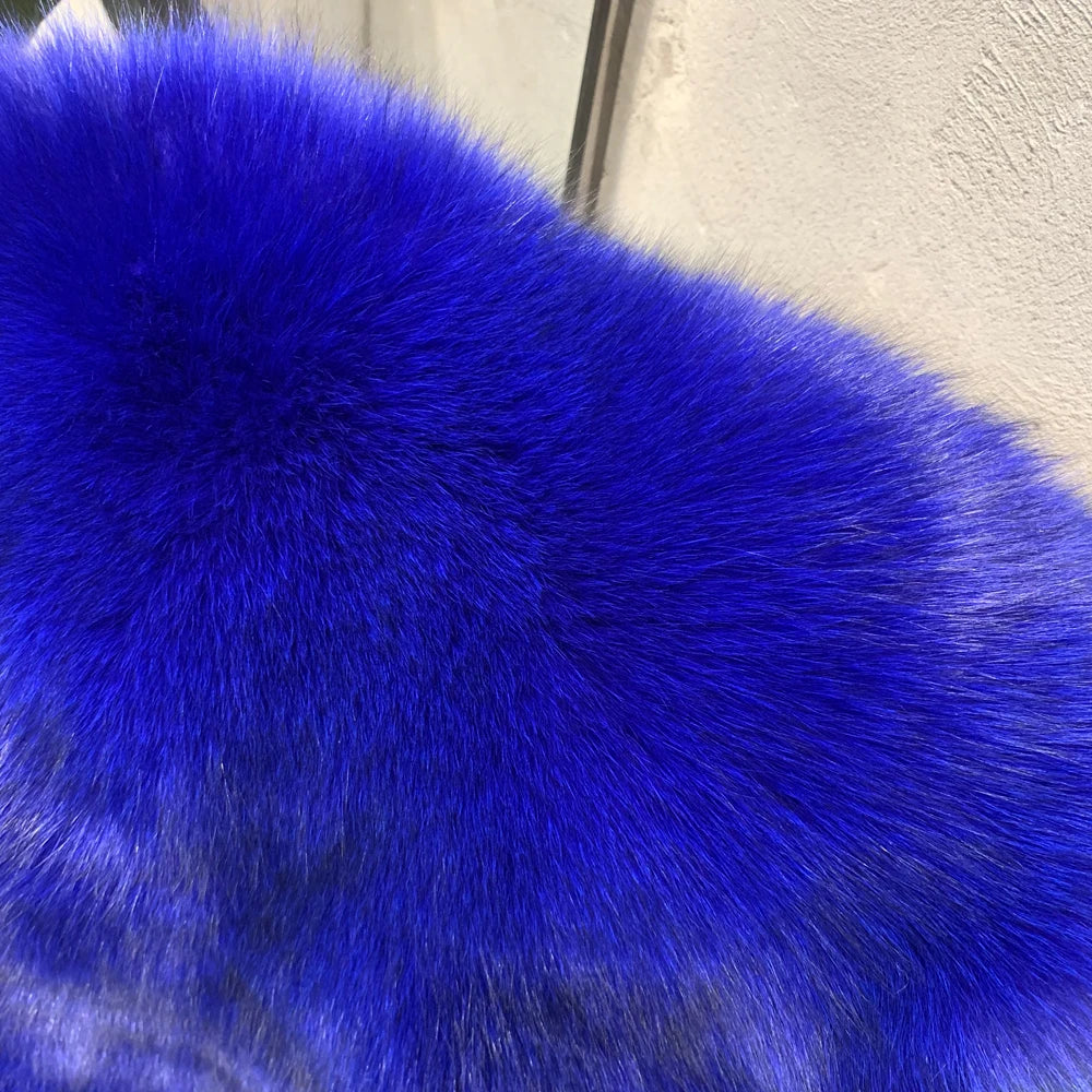 Winter Long Fur Coats Winter Female Natural Fox Fur OutWear Full Pelt Real Fox Fur Jackets with Long Sleeve