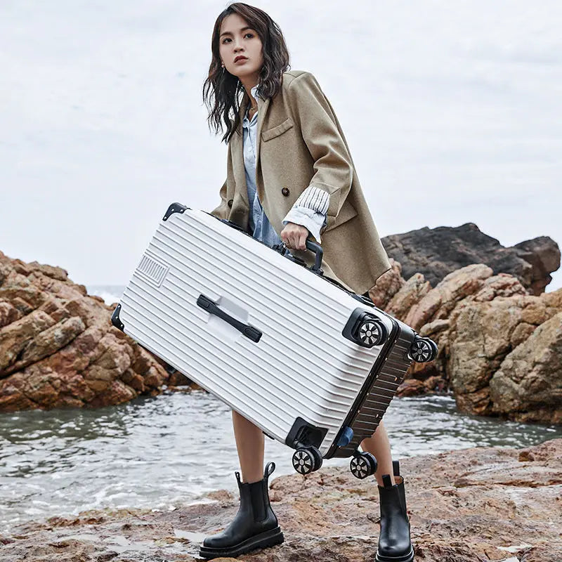 Oversized 28/50/70/80-inch Suitcase Aluminum Frame Suitcase on Wheels Large capacity Leather Luggage with Combination Lock