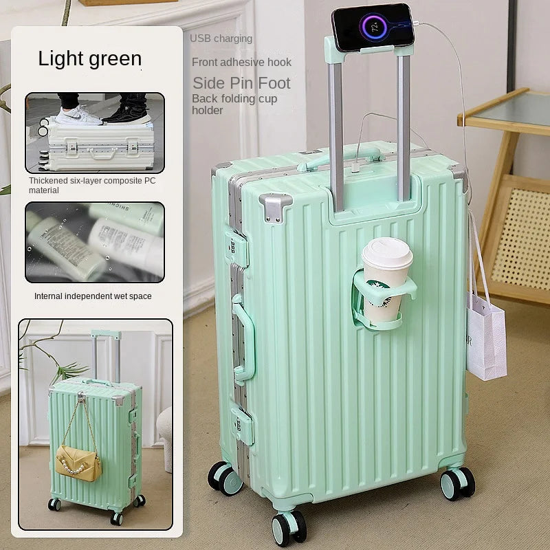 Multifunctional Luggage Aluminum Frame with USB Charging Port 30" High-capacity Suitcase 20-inch Travel Boarding Password Box