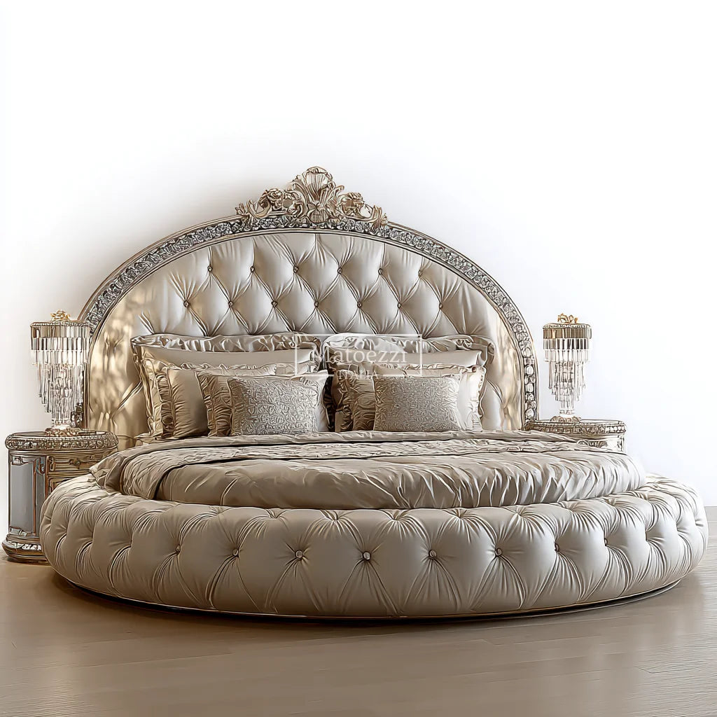 Luxury Crystal Tufted Bed Oversized Mirror Headboard Royal Baroque Velvet Upholstery for Home Hotel Elegant Bedroom Furniture - Kimlud