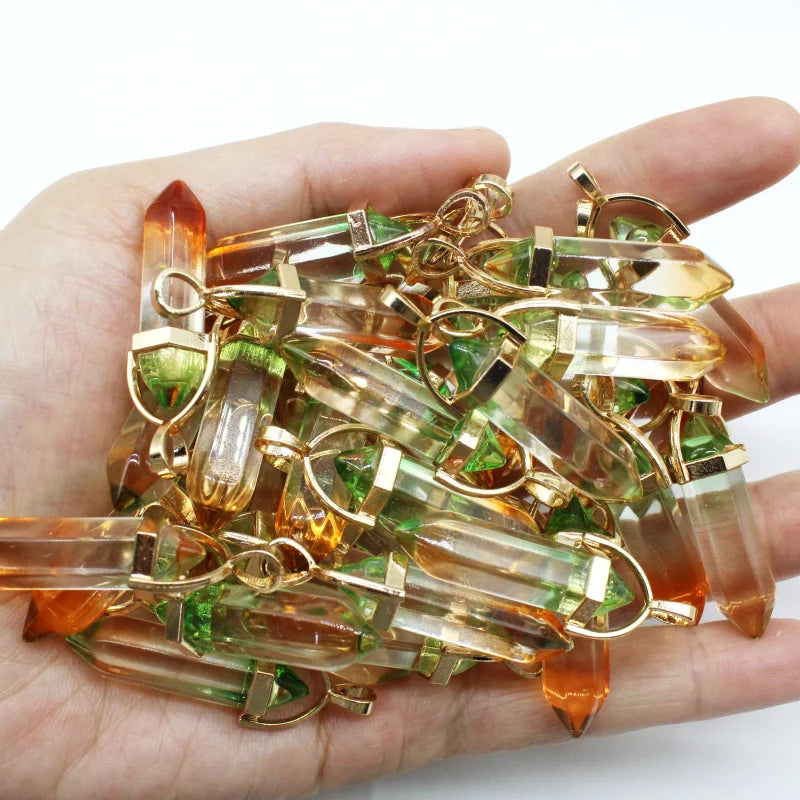 New Fashion Glass Colorfull Pillar Point Charm Pendants for Jewelry Pendants Making 24pcs/lot Wholesale Free Shipping