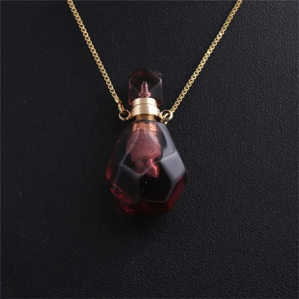 Women Natural Stone Pendant Necklace Wishing Bottle Crystal Perfume Essential Oil Diffuser Vial Jewelry Rose Quartzs Amethysts