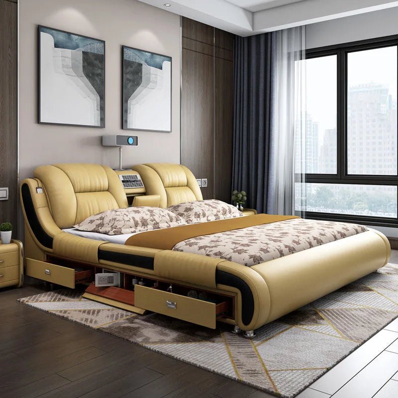 Modern Luxury Bedroom Furniture Smart Electric Massage Up-holstered Beds king Size Double Bed Mattress Plus Frame with...