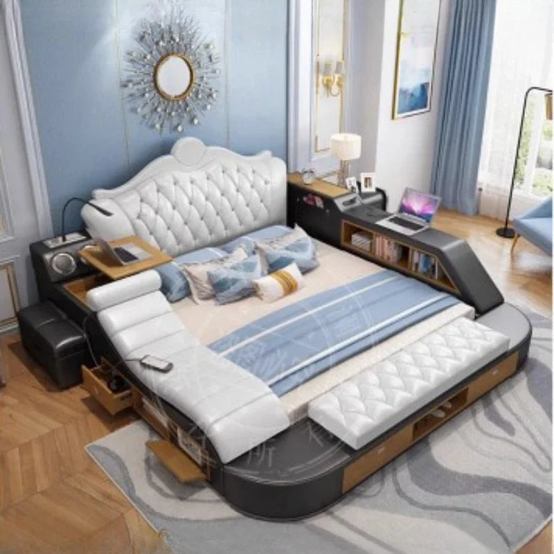 Headboard Storage Double Bed Queen Drawers King Size Smart Bed Luxury Princess Modern Letto Matrimoniale Bedroom...