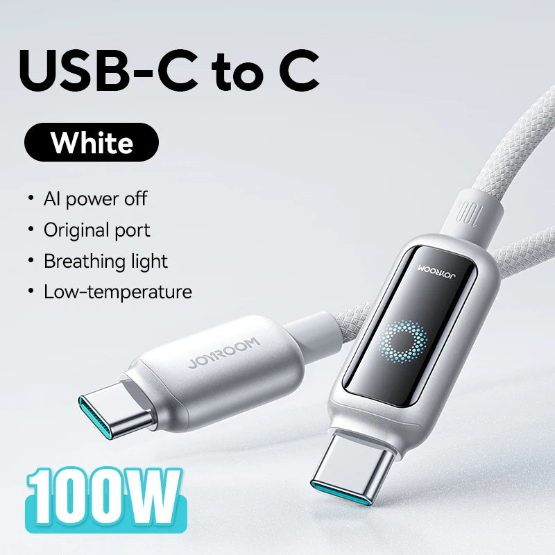 Joyroom 100W USB C Cable Automatic Power Off Fast Charge Type C Cable For iPhone 16 15 Pro Max Xiaomi Sumsang Huawei