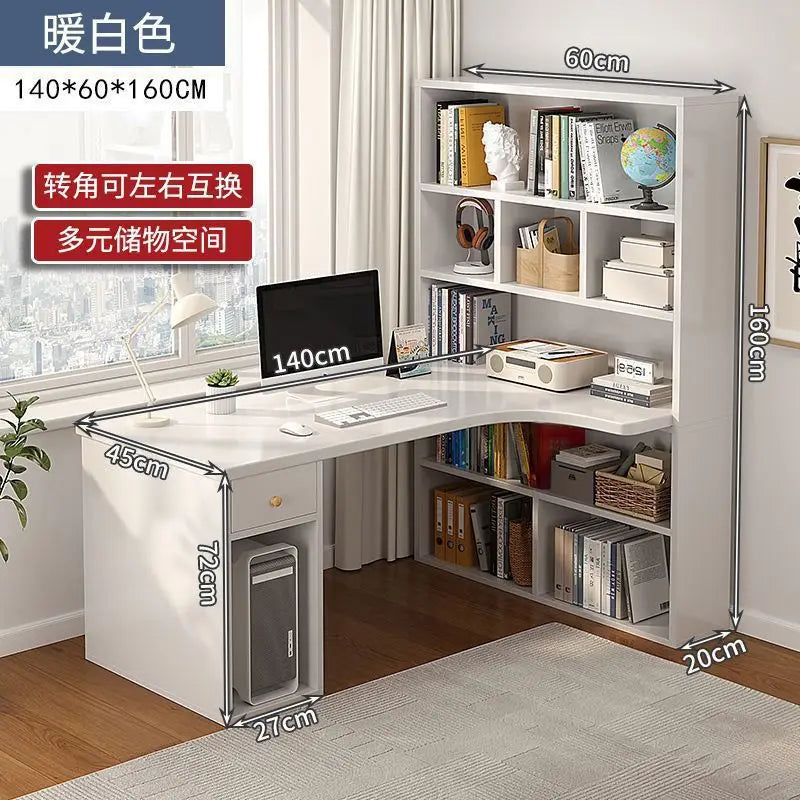 Computer Desk Bookshelf Integrated Shelves Drawers Large Laptop Home Bedroom Student Study Writing Desk Simple Office Table - Kimlud