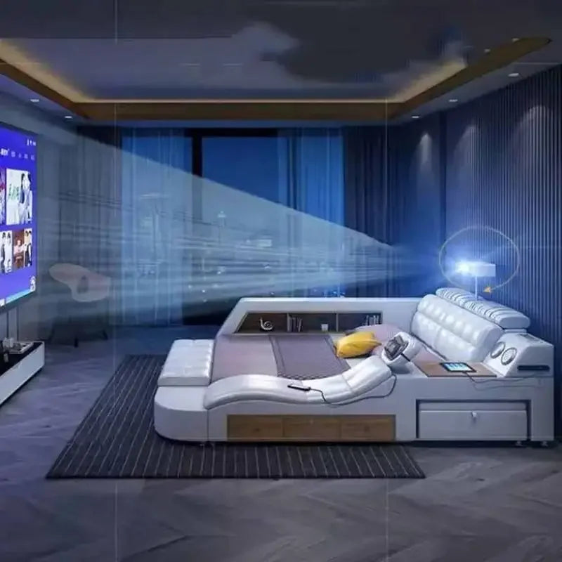 Storage Designer Double Bed Wood Nordic Drawers Queen King Double Bed Smart Luxury Massage Letto Multifunzione Bedroom Furniture