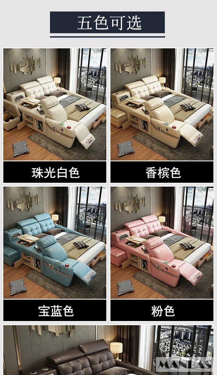 MINGDIBAO Massage Bed with Ultimate Comfort and Genuine Leather Multifunctional Frame - Bluetooth Speaker, Safe Air...