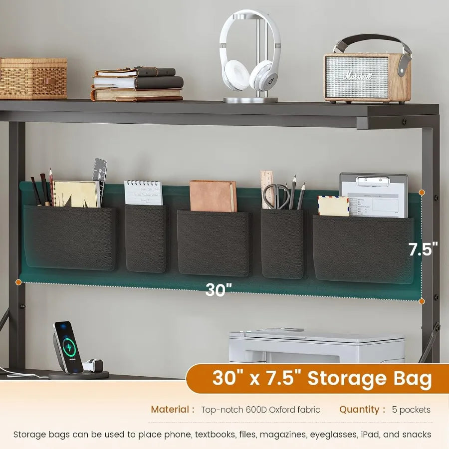 L Shaped Gaming Desk 47.2 Reversible Small Computer Desk with 5 Drawers and Storage Shelves Corner Gaming Desk with LED Lights - Kimlud