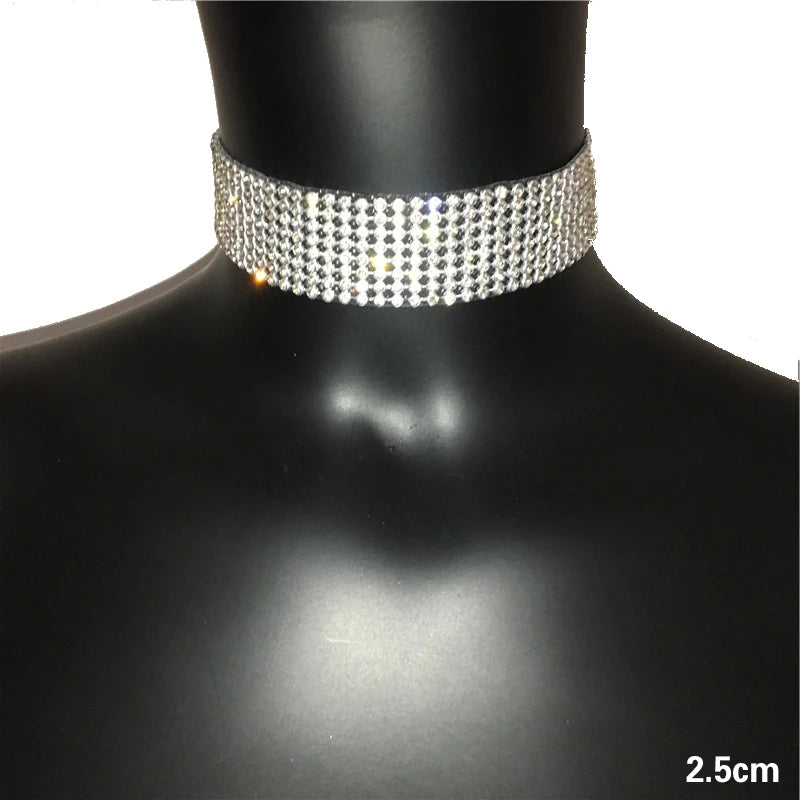 FestivalQueen Luxury Glitter Rhinestones Choker for Ladies Wide Collar Chain Celebrity Jewelry Gifts Bar Night Club 2024