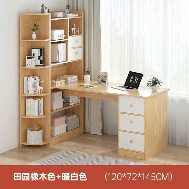 Computer Desk Bookshelf Integrated Shelves Drawers Large Laptop Home Bedroom Student Study Writing Desk Simple Office Table - Kimlud