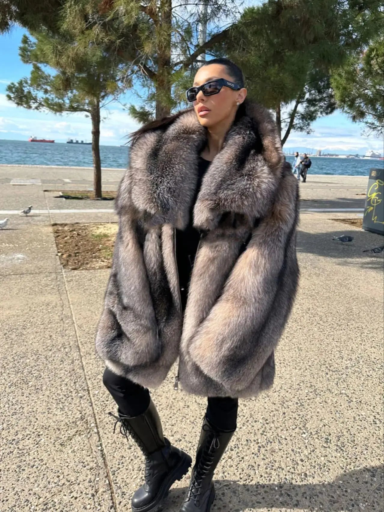 Winter Custom Size Real Fox Fur Coat Women Luxury Thick Turn Down Collar Natural Silver Fox Fur Coat