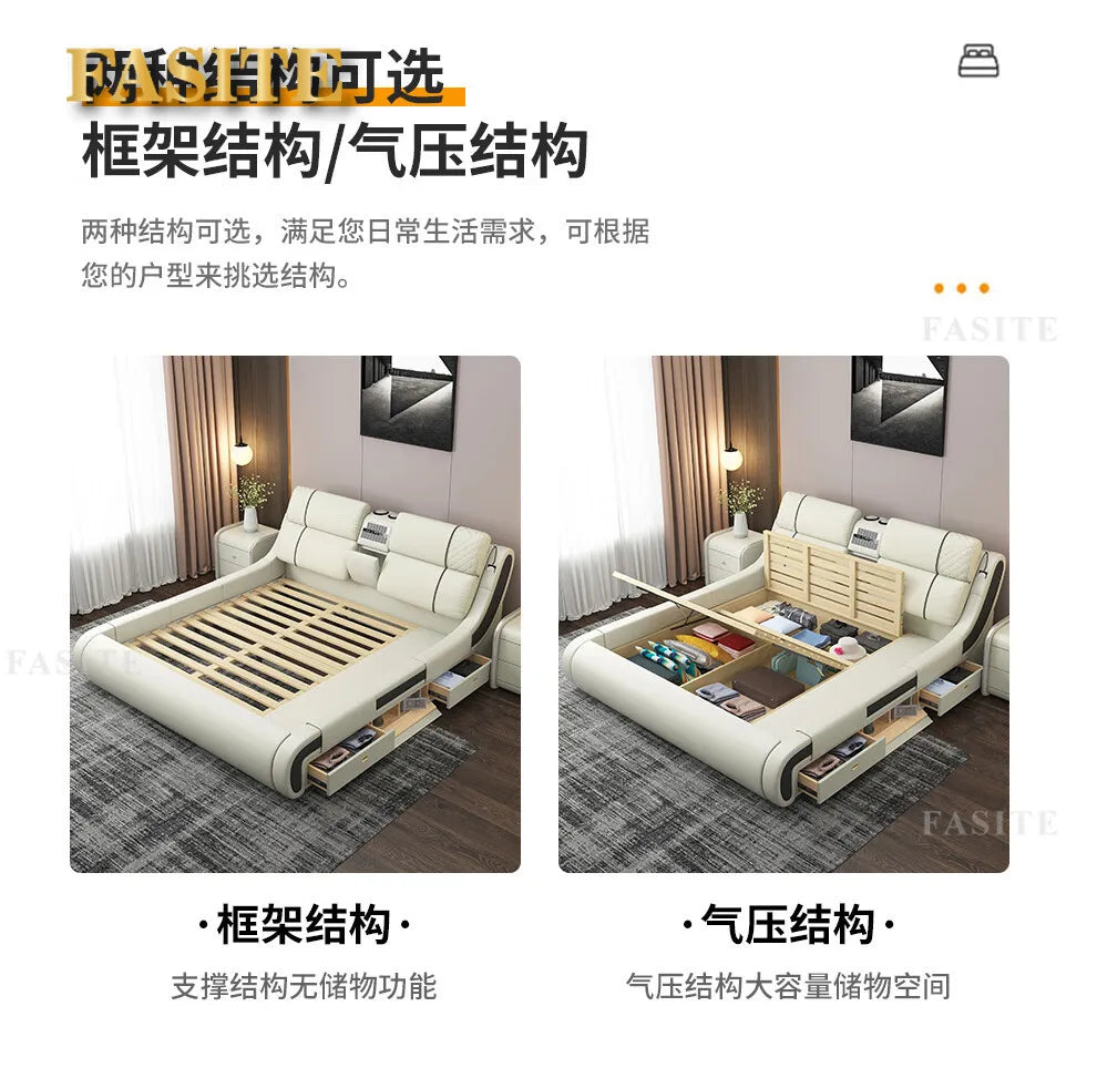 Modern Simple Massage Bed Luxury Water Proof Design Bedframe Double Bed Smart White Nordic Furniture | Kimlud Luxury Bed