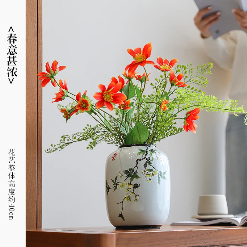 Chinese ceramic vase ornament, living room entrance floral art, home hydroponics creative simple round housewarming gift flower