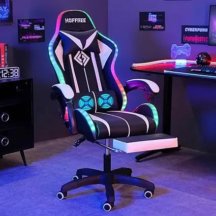 Ergonomic High Back Gaming Chair with LED RGB Lights, Massage, and Adjustable Footrest for Comfortable Video Gaming Experience
