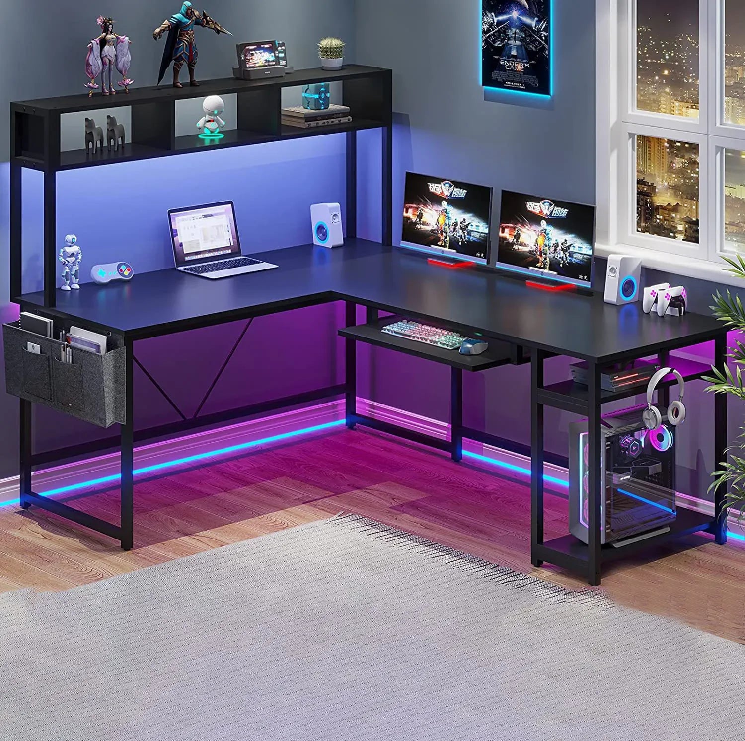 -Factory Furniture Wholesale Customization Large Cheap L-Shaped Simple Computer Desk With Shelf For Office Home | Kimlud...