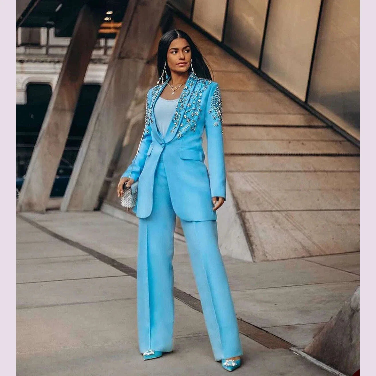 Luxury Rhinestone Mother of the Bride Dresses Women Suits Set 2 Pcs One Button Blazer+Pants Formal Prom Dress Custom Made