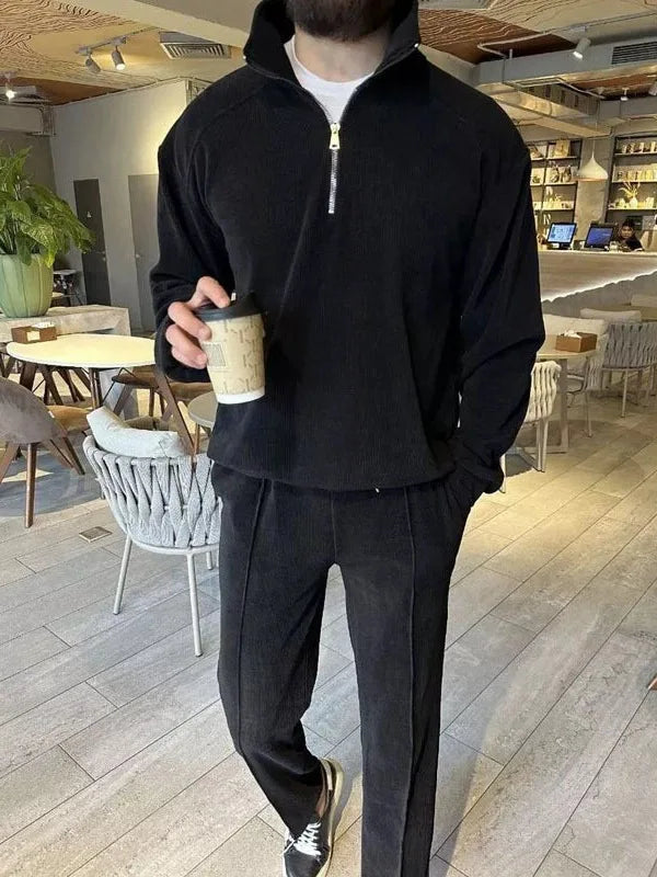 New Men's Corduroy Two Piece Sets Fashion Casual Long Sleeve Sweatshirts and Pants Trend Streetwear Spring Autumn Men Tracksuits