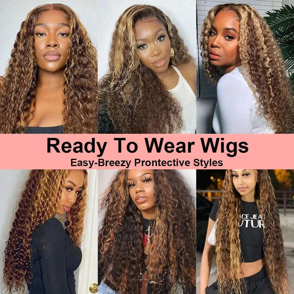 4/27 Ombre Curly Highlight Wig Human Hair Preplucked 7x5 Lace Closure Glueless Wigs Human Hair Deep Wave Ready To Wear For Women