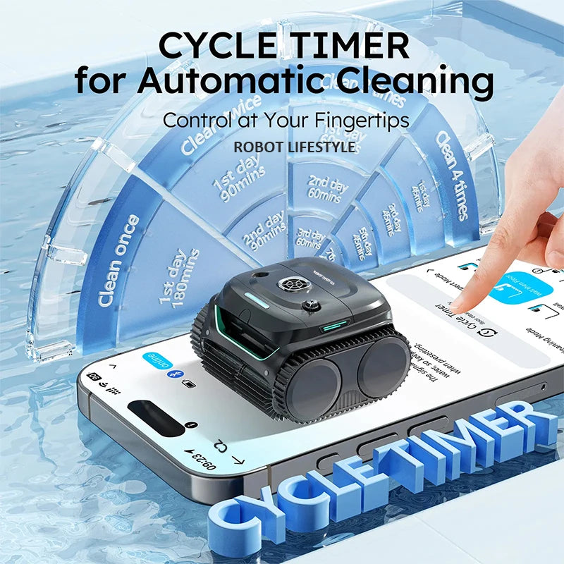 Robotic Swimming Pool Cleaner C2 With App Control Wall Floor Waterline Max150㎡ Dual-layer Filtratie 180mins Running Time