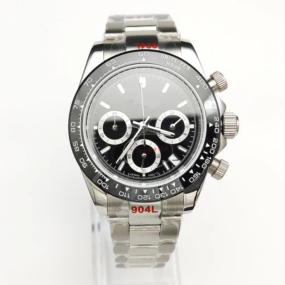 20 color Business 39mm Quartz Watch Men's Timing Sapphire Crystal VK63 Movement Calendar Luminous Blue Dial Stainless Steel Stra