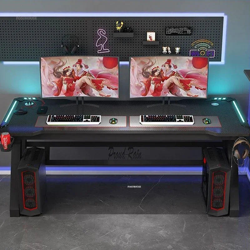 Light Luxury Gaming Table Carbon Fiber Computer Desks and Chair Set European Office Furniture Home Iron Bedroom Writing Table GL