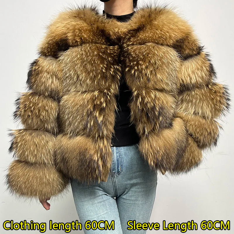 2024 maomaokong Super Hot Winter Women Luxury Thick Real Raccoon Fur Coat Natural Fox Fur Jacket Plus Size Jackets Female Vest