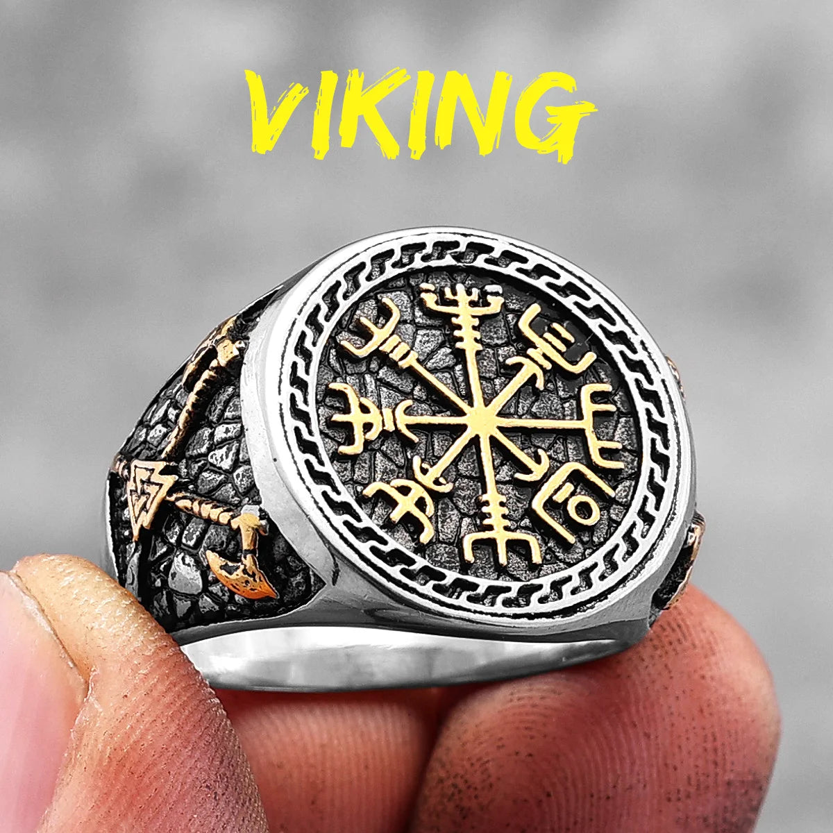 Viking Pirate Ax Retro Totem Stainless Steel Mens Rings Punk Trendy for Male Boyfriend Biker Jewelry Creativity Gift Wholesale