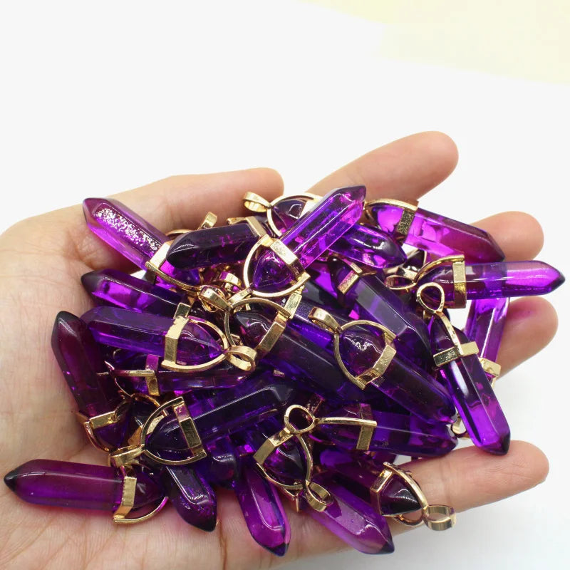 New Fashion Glass Colorfull Pillar Point Charm Pendants for Jewelry Pendants Making 24pcs/lot Wholesale Free Shipping