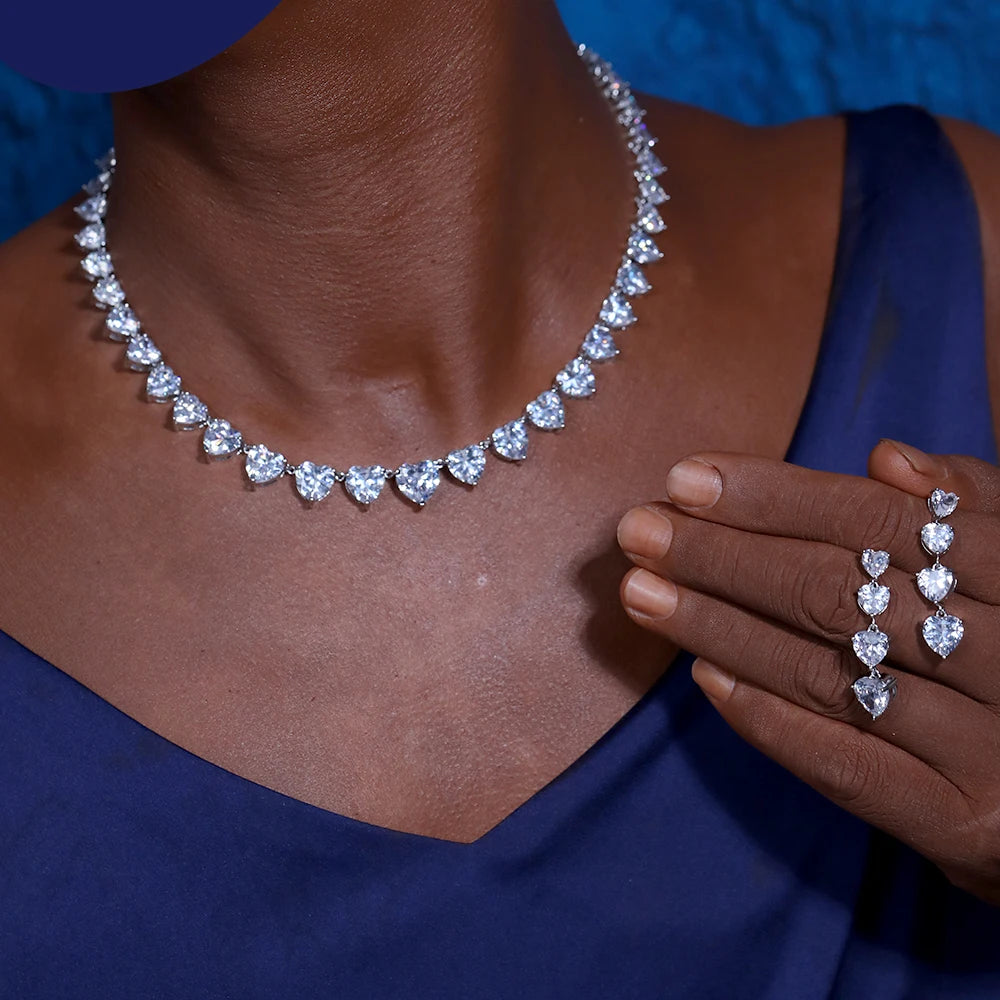 Shiny White Heart Cubic Zircon Women Jewelry Set Bridal Party Accessories Elegant Wedding Necklace Earrings 2PCS