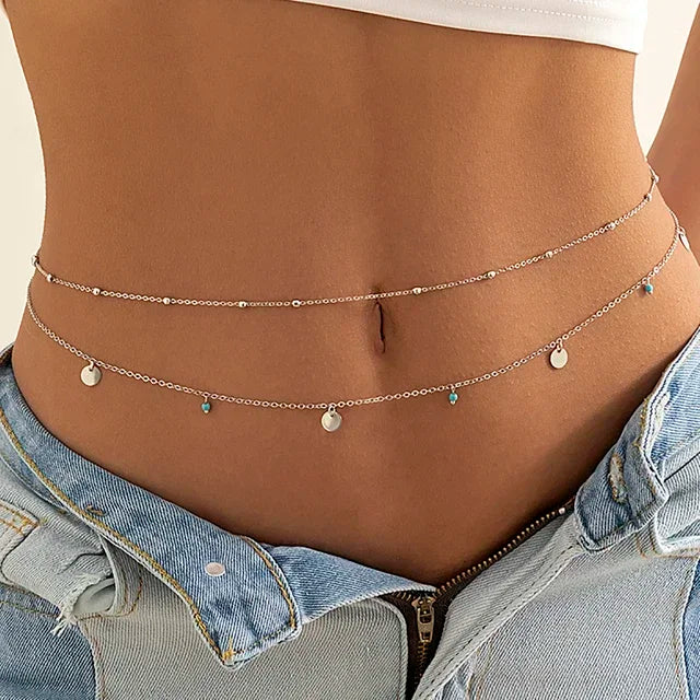 New Fashion Sexy Double Layer Pearl Chain for Women Waist Bead Belly Chain Belly Belt Summer Beach Body Jewelry Festival Gifts - Kimlud