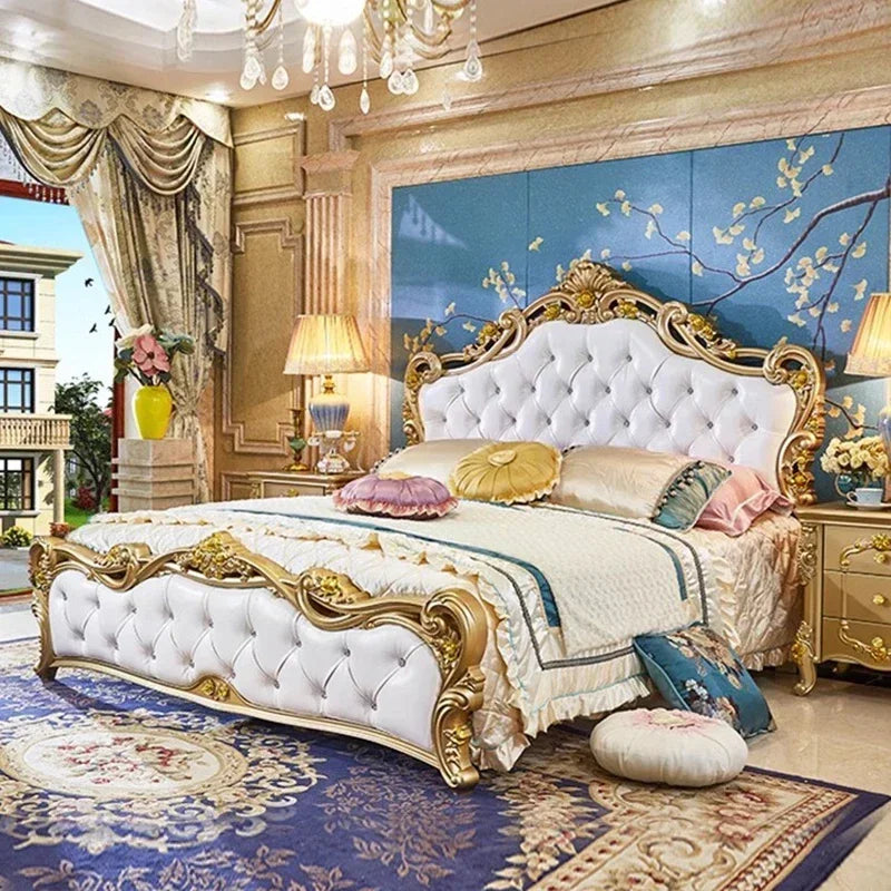 Luxury Human Bedroom Set Wooden Sleeping Letti E Mobili Nordic Furniture Large Princess Master Bedroom Set Double Villa High - Kimlud