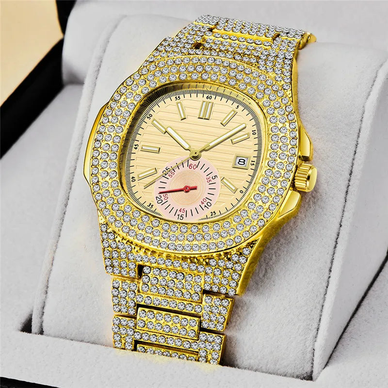 New Hip Hop Watches For Men Reloj Hombre Fashion Alloy Band Diamond Calendar Gifts Quartz Wristwatches Relogios Masculino 2024