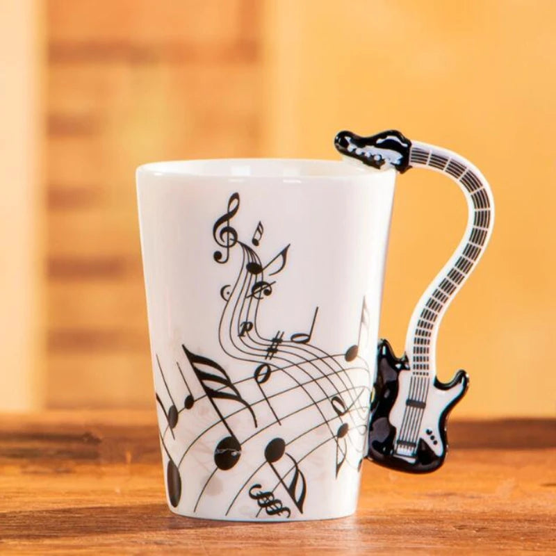 Cups with Handle Novelty Gifts 240ml Creative Music Ceramic Mug Guitar Violin Style Cute Coffee Tea Milk Stave Mugs |...