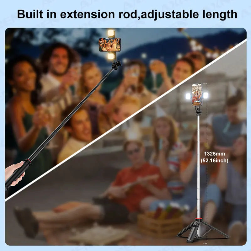 C12D/C13D Tripod for Phone and Action Camera Gopro Stand with Fill Light Remote Control for Mobile Vlog Shooting Live Recording