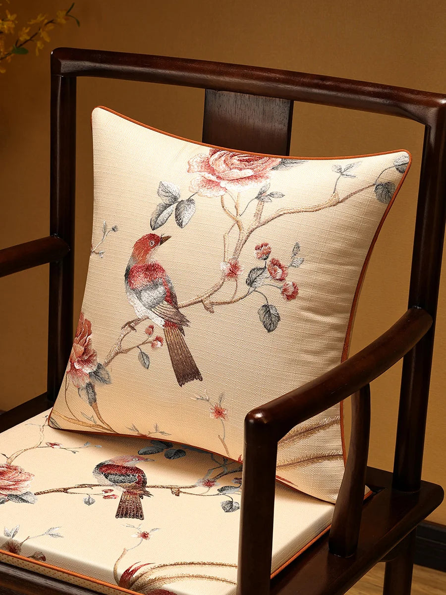 Embroidered Chinese Luxury Cushion Cover 45x45cm Elegant Crane Decorative Linen Pillowcase Living Room Sofa Autumn Pillow Covers