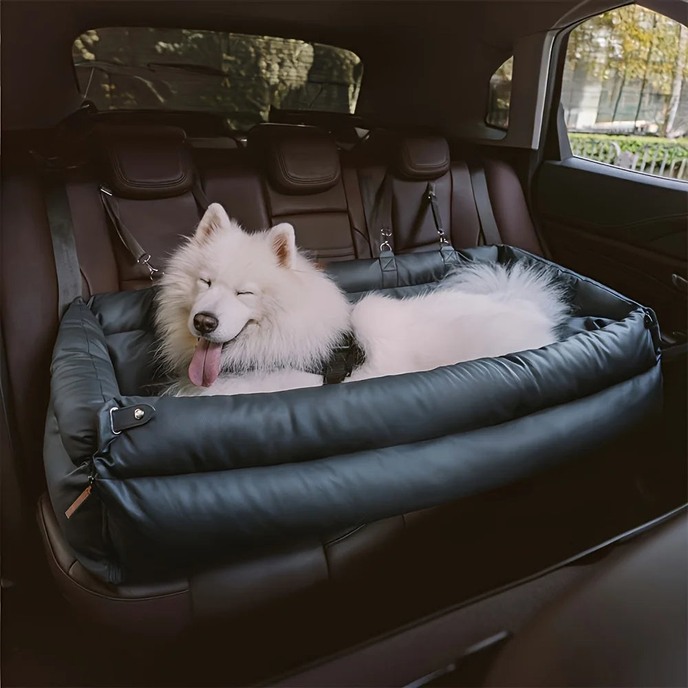 Luxury Dog Beds Faux Leather Pet Car Seat Booster Double Seats Dog Car Seat Bed Safety Buckle Pet Beds