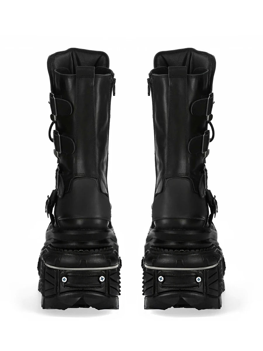 Metal Rivet Platform Cross Tie Motorcycle Boots Female Rock Round Head Fashion Retro Short Boots Goth Style Platform Boots