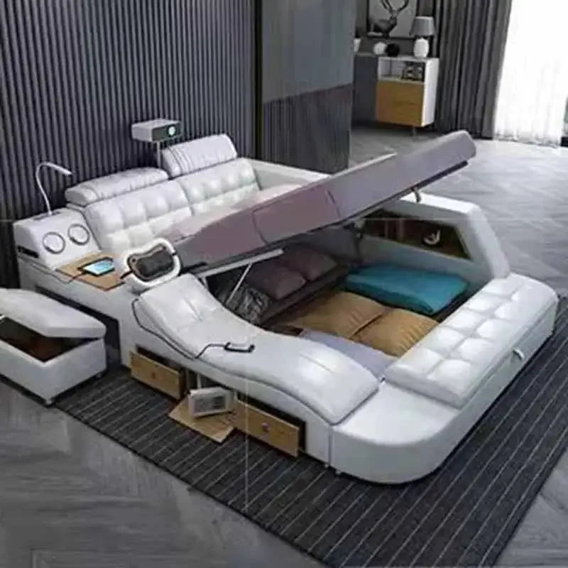 Storage Designer Double Bed Wood Nordic Drawers Queen King Double Bed Smart Luxury Massage Letto Multifunzione Bedroom Furniture